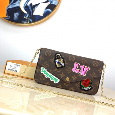LV路易威登 Pochette Felicie 印花刺繡鏈條...