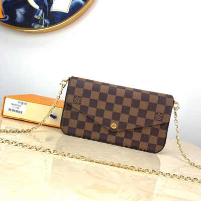 LV路易威登 Pochette Felicie 棋盤格三合一...