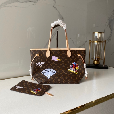 LV路易威登 NEVERFULL 老花絲印購物袋 M4099...