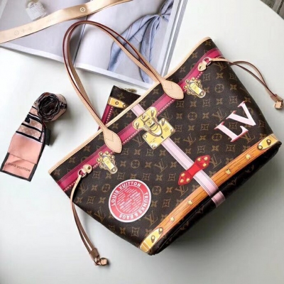 LV路易威登 NEVERFULL 老花中號手袋 掛鎖絲印圖案...