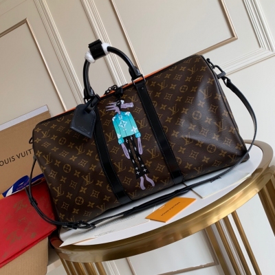 LV路易威登 春夏新款 KEEPALL 45 絲印玩偶公仔旅...