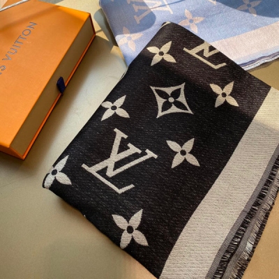 LV路易威登 提花圍巾真心贊 絲毛混紡 Monogram圖案 流蘇飾邊 60%真絲+40%羊毛格 75*200cm