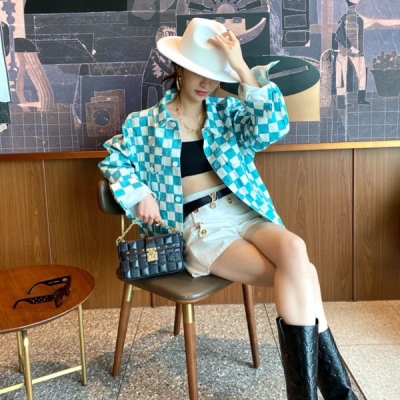 LV路易威登 2021fw秋冬新款 棋盤格牛仔衣 tiffany藍 超洋氣 帥氣有型