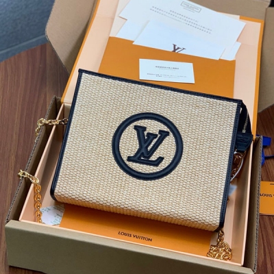 LV路易威登 黑色logo拉菲草洗漱包 M81366