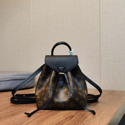 LV路易威登 Montsouris BB 老花黑皮雙肩包 M...
