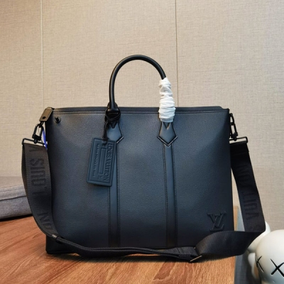 LV路易威登 Lock It Tote 黑色粒面牛皮筆電包 ...