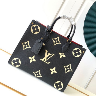 LV路易威登 OnTheGo 粒面牛皮黑色中號tote包 M...