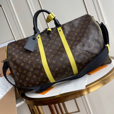 LV路易威登 Keepall 50 老花拼黃皮旅行袋 M45...