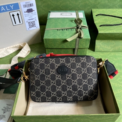 GUCCI古馳 黑色丹寧牛仔經典男包 699133