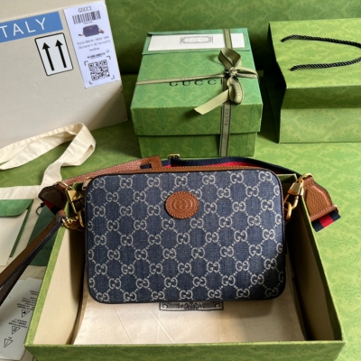GUCCI古馳 藍色丹寧牛仔男士復古包 699133
