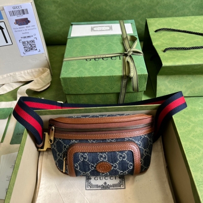 GUCCI古馳 GG Retro 丹寧牛仔男士迷你腰包 68...
