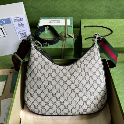 GUCCI古馳 Attache系列 藍色帆布大號肩背包 70...