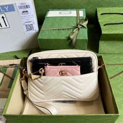 GUCCI古馳 白色真皮雙G多用途迷你斜挎包 699758
