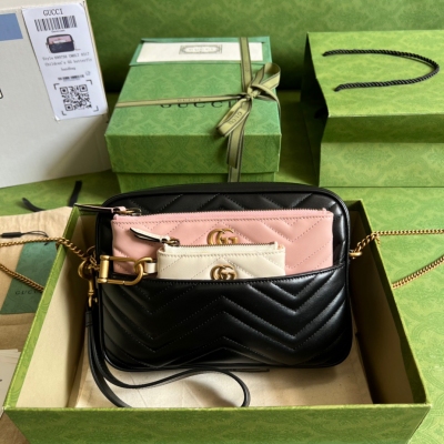 GUCCI古馳 黑色原廠皮雙G多用途迷你手袋 699758