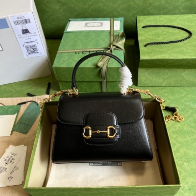 GUCCI古馳 Horsebit 1955 黑色牛皮女士迷你...