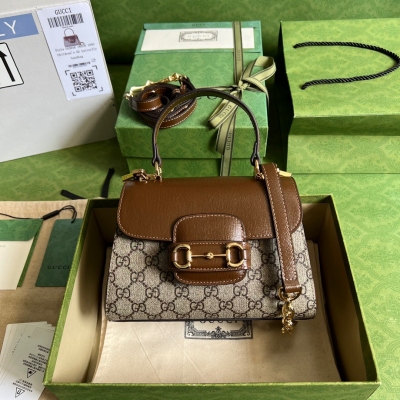 GUCCI古馳 Horsebit 1955 帆布配皮女士迷你...