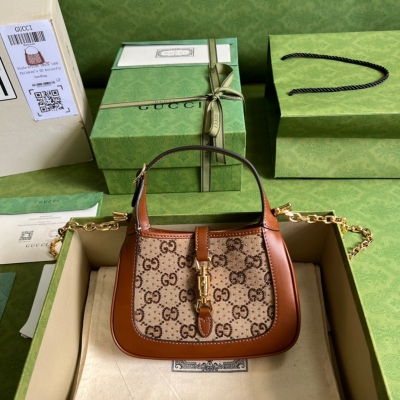GUCCI古馳 Jackie 棕皮小鑽mini女士腋下包 6...