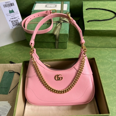 GUCCI古馳 Cosmogonie系列 粉色原廠皮新月造型...