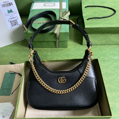 GUCCI古馳 Cosmogonie系列 黑色全皮新月造型小...