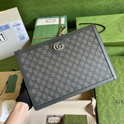 GUCCI古馳 Ophidia系列 經典灰色雙G男士手包 6...