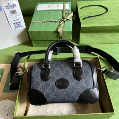 GUCCI古馳 飾互扣式雙G男士黑色小號旅行包 723307