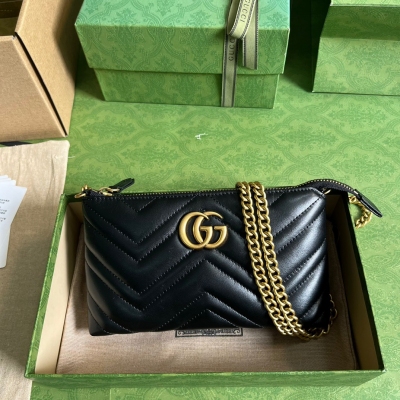 GUCCI古馳 GG Marmont系列 黑色原廠皮女士鏈條...