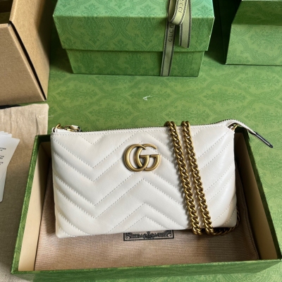 GUCCI古馳 GG Marmont系列 白色牛皮女士鏈條包...