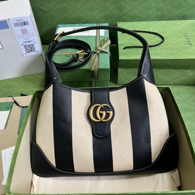 GUCCI古馳 Cosmogonie系列 拼色帆布新月造型肩...