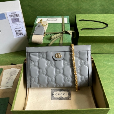 GUCCI古馳 GG matelassé 原廠皮灰色G壓花小...