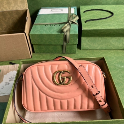 GUCCI古馳 GG Marmont系列 粉色原廠皮絎縫相機...