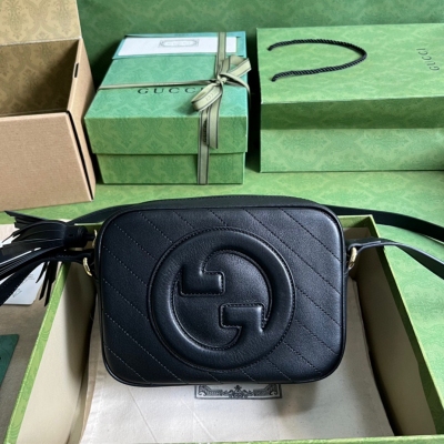 GUCCI古馳 Blondie系列 黑色流蘇小號肩背包 74...