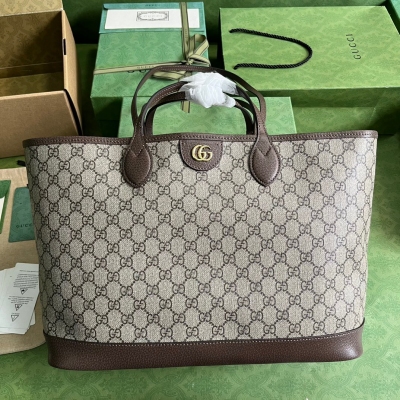 GUCCI古馳 Ophidia 棕色帆布中號女士托特包 73...