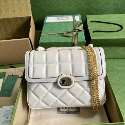 GUCCI古馳 Deco系列 白色原廠皮小號肩背包 7408...