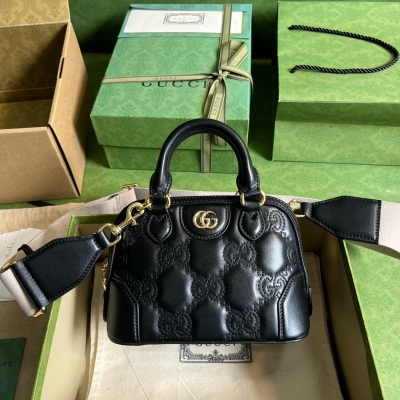 GUCCI古馳 GG Matelassé 黑色壓花原廠皮單肩...