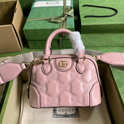 GUCCI古馳 GG Matelassé 粉色壓花原廠皮女士...