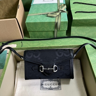 GUCCI古馳 Horsebit 1955 黑色大G帆布超級...