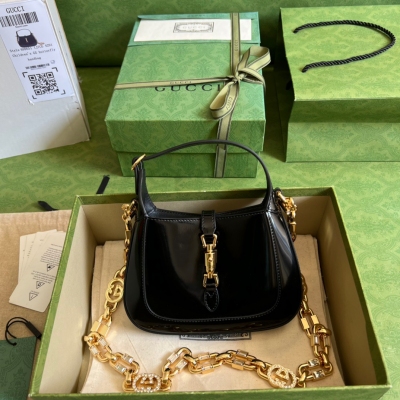 GUCCI古馳 Jackie 1961 黑色漆皮迷你腋下包 ...