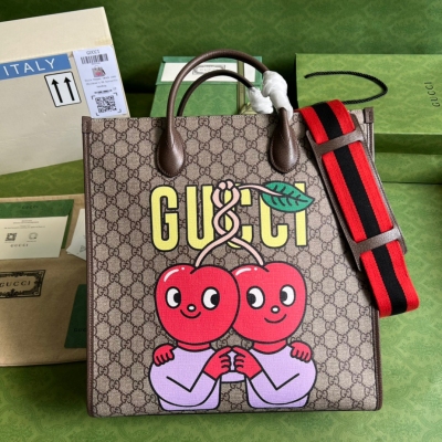 GUCCI古馳 櫻桃印花男用購物袋 703264