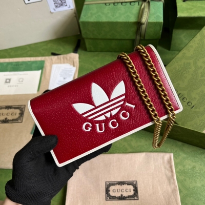 GUCCI古馳 ad GG聯名 1955系列紅色真皮鏈條包 ...