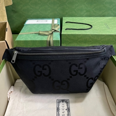 GUCCI古馳 超級雙G黑色男士腰包 696031