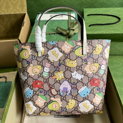 GUCCI古馳 棕色帆布卡通印花兒童包 410812