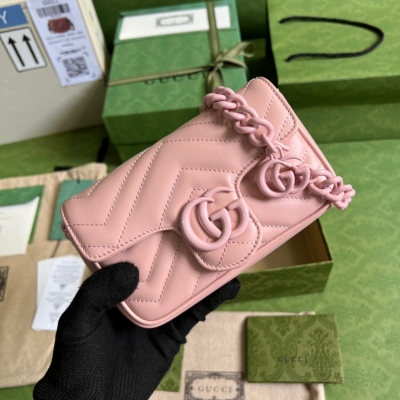 GUCCI古馳 GG Marmont 馬卡龍系列粉色迷你手袋...