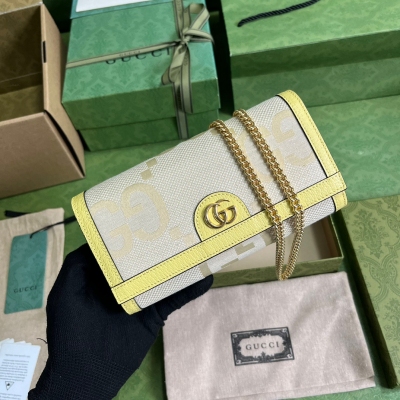 GUCCI古馳 Ophidia 黃皮飾邊超級雙G迷你鏈條包 ...