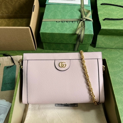 GUCCI古馳 Ophidia 淺粉色原廠皮小號雙G肩背包 ...
