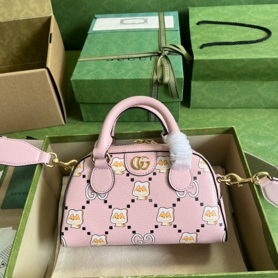 GUCCI古馳 Ophidia GG動物印花粉色迷你斜揹包 ...