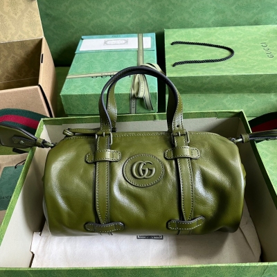 GUCCI古馳 飾同色調雙G 綠色全皮小號行李袋 72570...