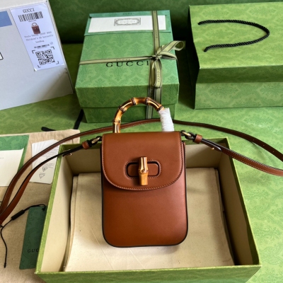 GUCCI古馳 竹節棕色迷你斜挎包 702106