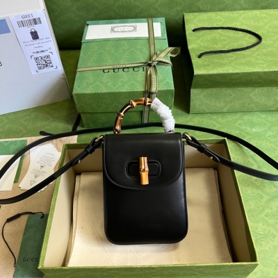 GUCCI古馳 竹節黑色迷你手袋 702106