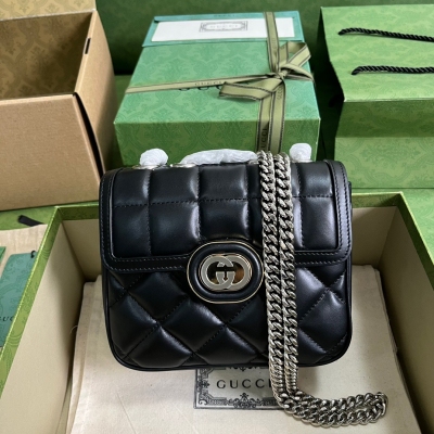 GUCCI古馳 Deco 黑色原廠皮迷你肩背包 741457