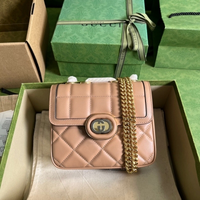 GUCCI古馳 Deco 玫瑰米色絎縫迷你肩背包 74145...